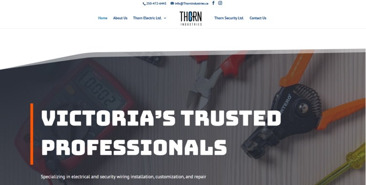 website developed for Thorn Industries Victoria BC